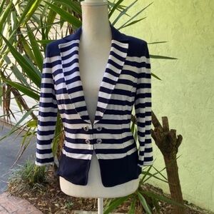 White House Black Market Navy Striped Jersey Jacket
